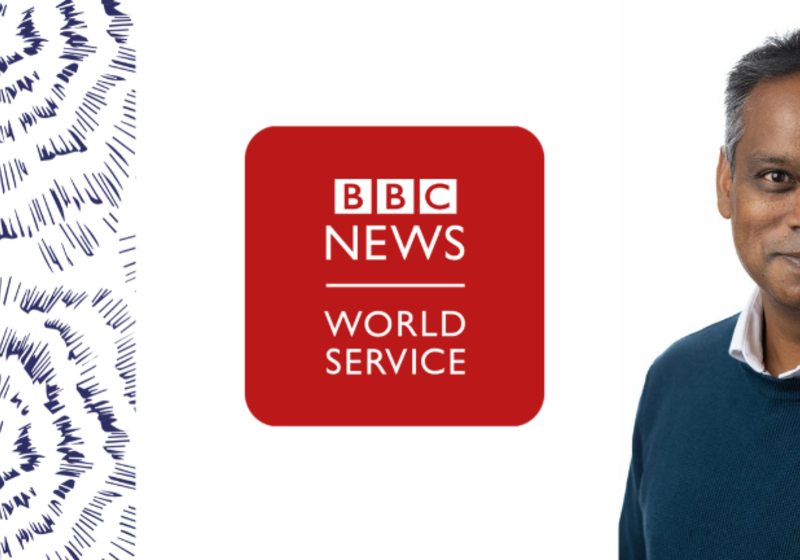 BBC World Service logo alongside photo of James Thaventhiran