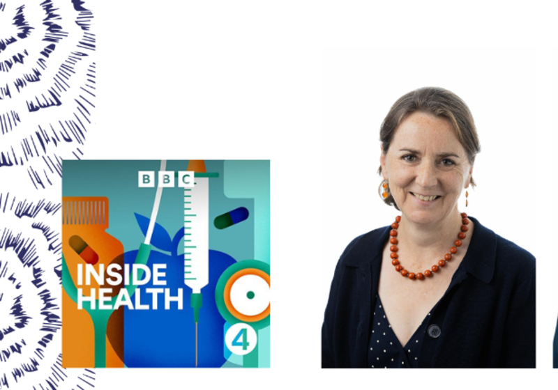 Logo for BBC Inside Health and profile photos of Anne Willis and James Thaventhiran